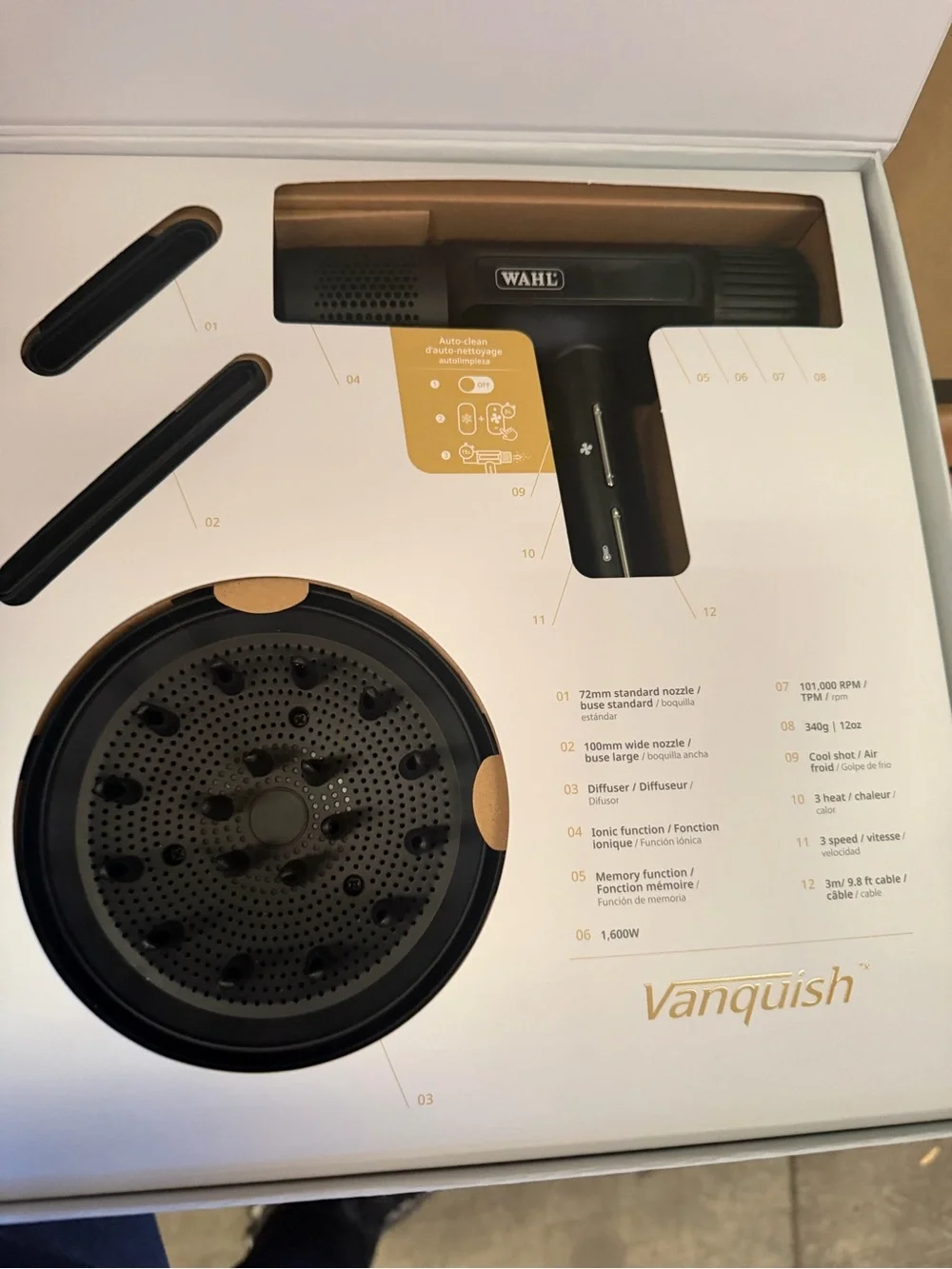 Wahl Vanquish Hair Dryer in Black with Gold Accents